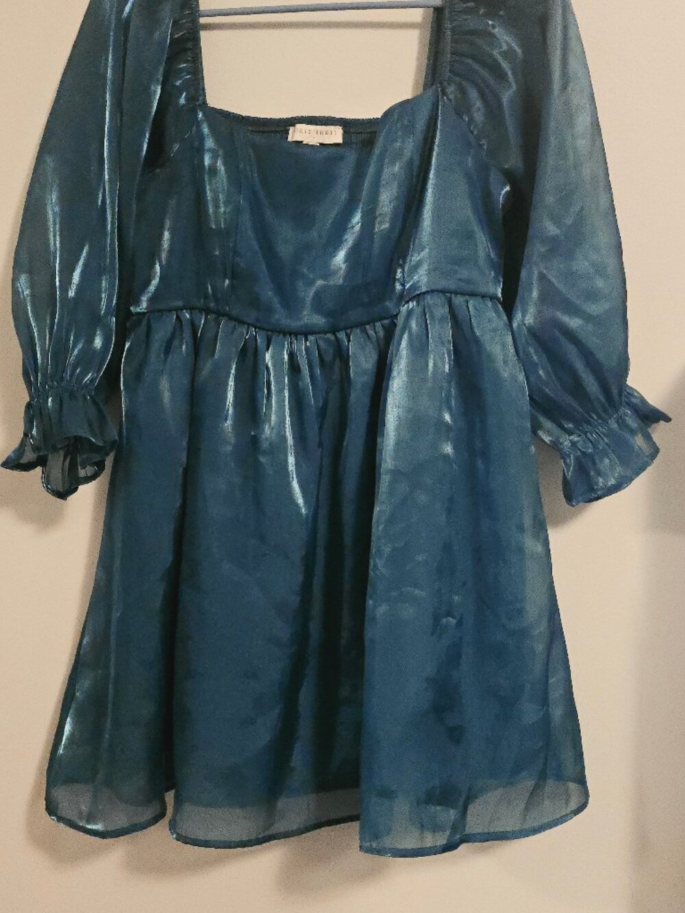 Thirty Thirty Shimmer Teal Organza Puff Sleeve Dress XL